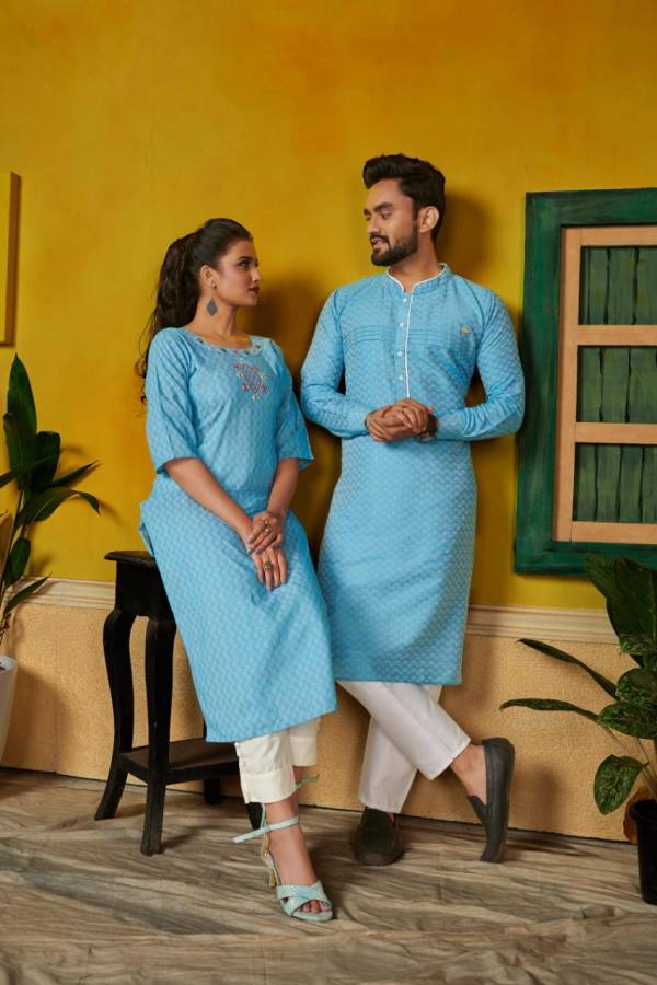 Ram Leela Designer Couple set Kurti with Pant With Men's Matching Kurta Payjama at wholesale Price